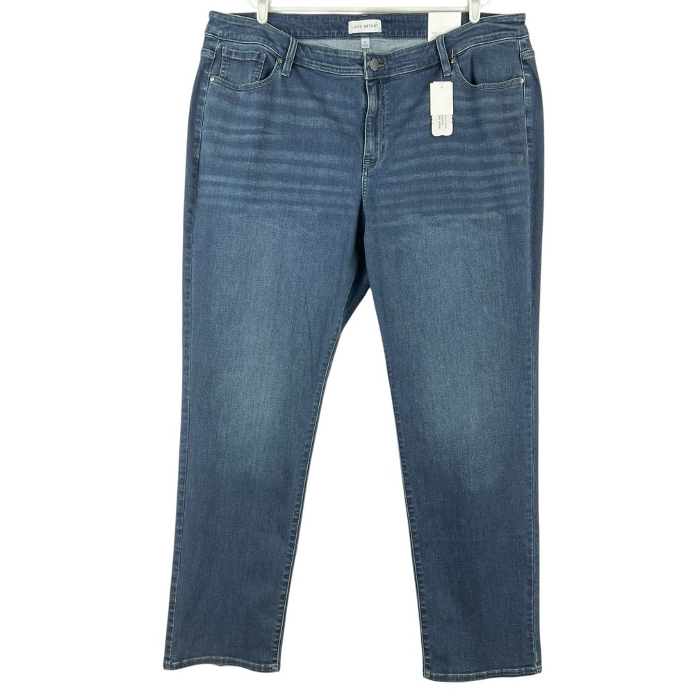 Lane Bryant Womens Stretch Blue Denim Jeans Sz 26 Long Straight Leg Mid Rise NWT